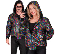Multicolor dot bomber jacket with hood for adults