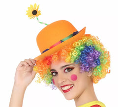 Clown bowler hat with flower in various colors