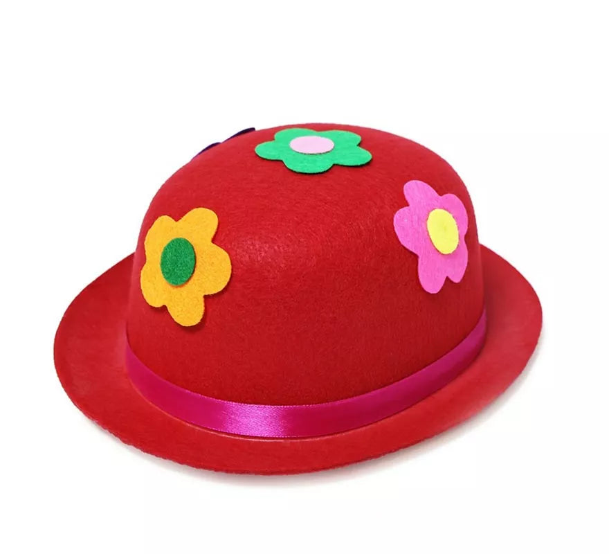 Bombín de Payaso con flores de fieltro adulto