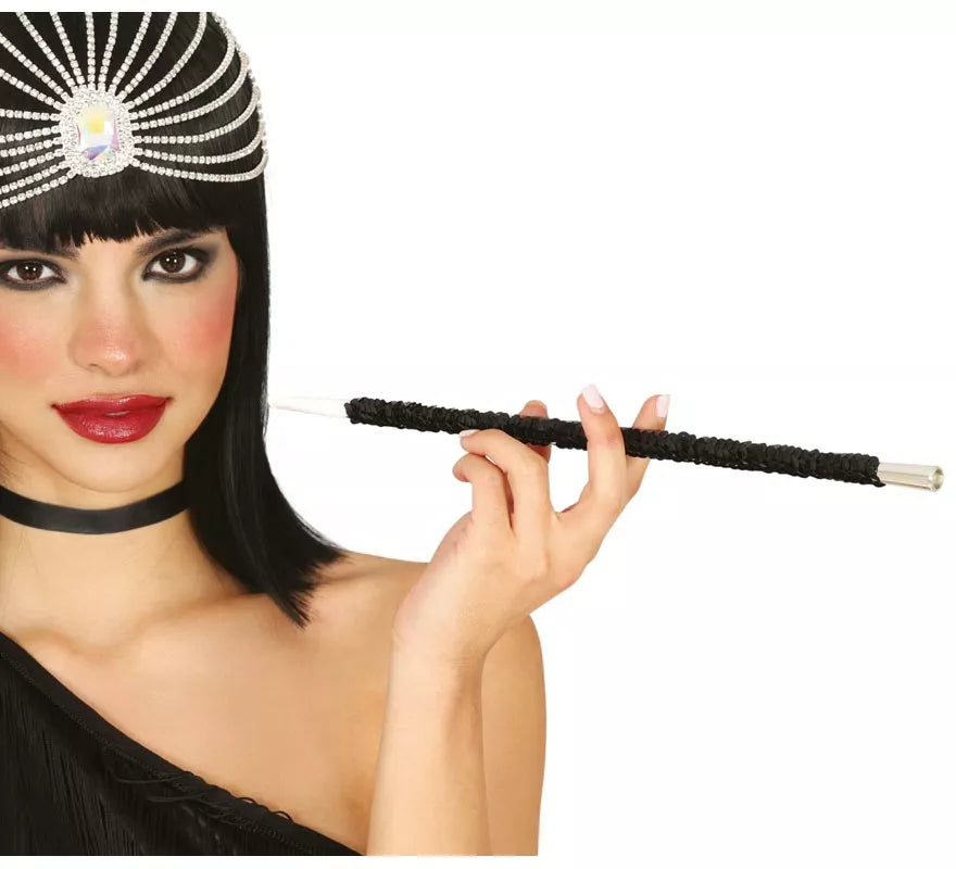 Boquilla Charleston Lentejuelas negra de 30 cm