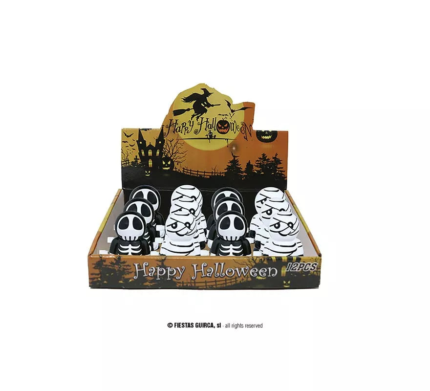 Caja de 12 Figuras Momia y Esqueleto a cuerda de 5,5 cm