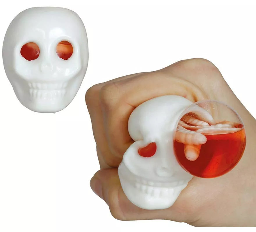 Caja de 12 Calaveras con Gusanos en el cerebro Elásticos 8 cm