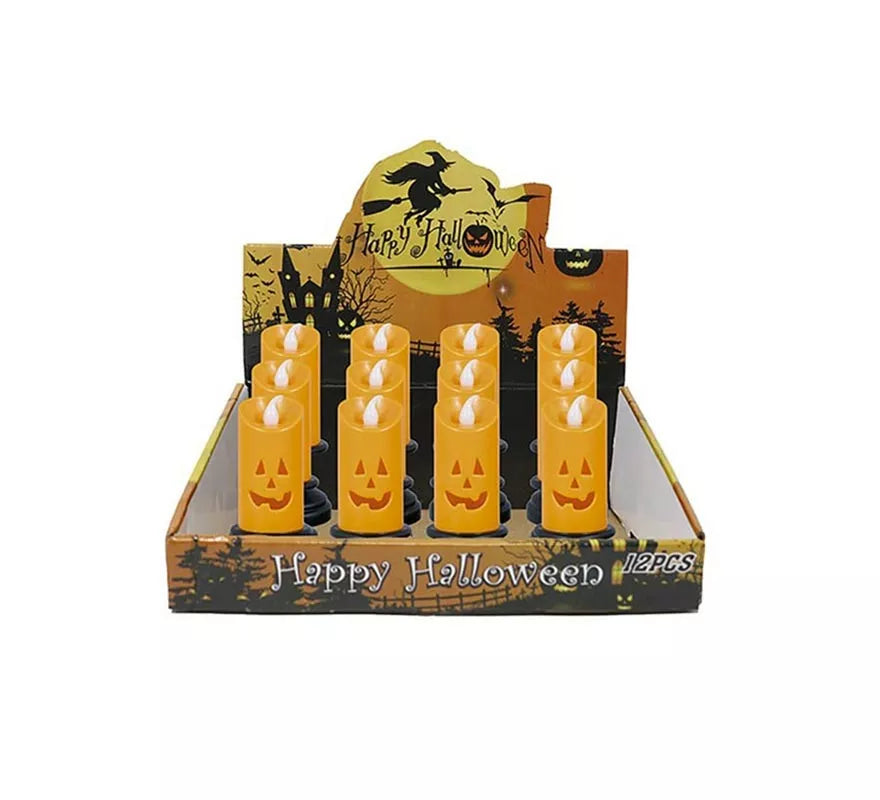 Caja de 12 Velas naranja con luz de 12,5 cm