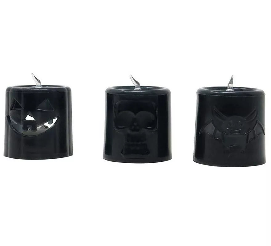 Caja de 12 Velas Naranja y Negra con Luz de 4.5X4.5 cm