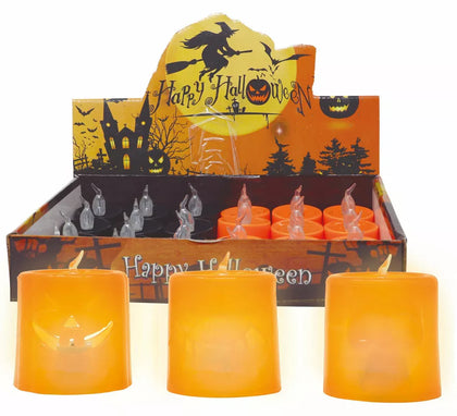 Caja de 12 Velas Naranja y Negra con Luz de 4.5X4.5 cm
