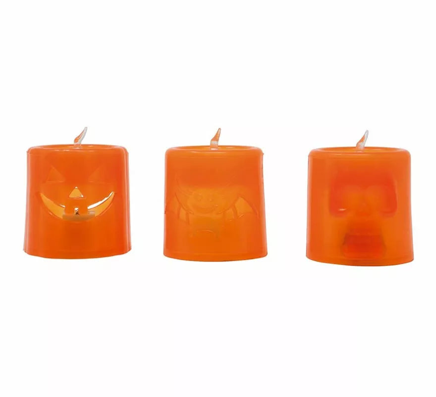 Caja de 12 Velas Naranja y Negra con Luz de 4.5X4.5 cm