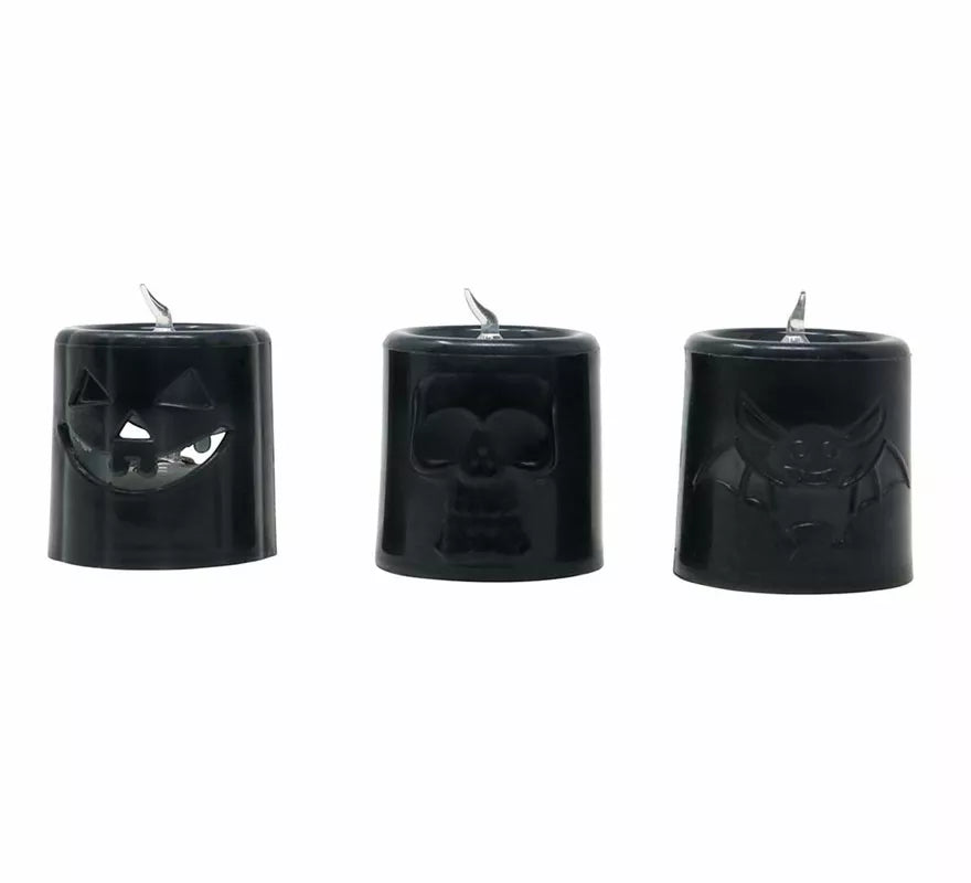 Caja de 12 Velas Naranja y Negra con Luz de 4.5X4.5 cm