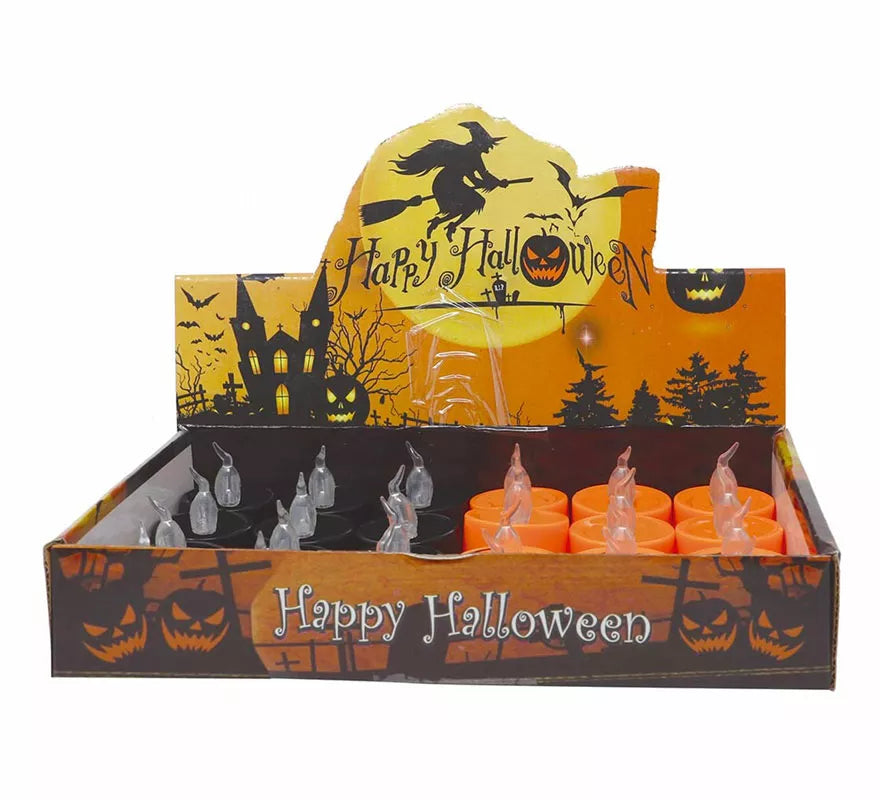 Translation missing: en.Caja de 12 Velas Naranja y Negra con Luz de 4.5X4.5 cm