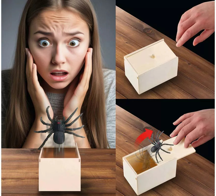 Caja de Madera con Araña de Broma