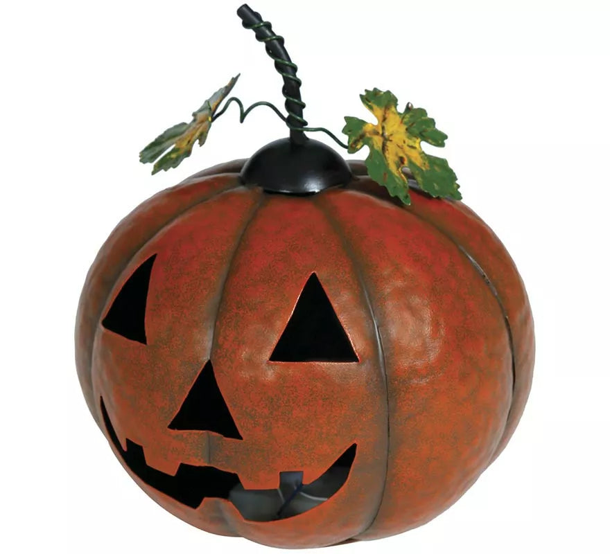 Calabaza Metálica naranja con Luz 16 cm