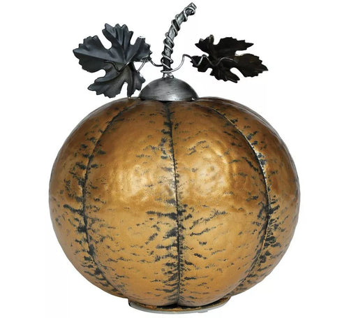 Calabaza Metálica oro con Luz 16 cm
