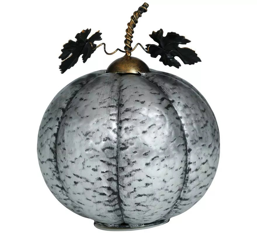 Calabaza Metálica plata con Luz 16 cm