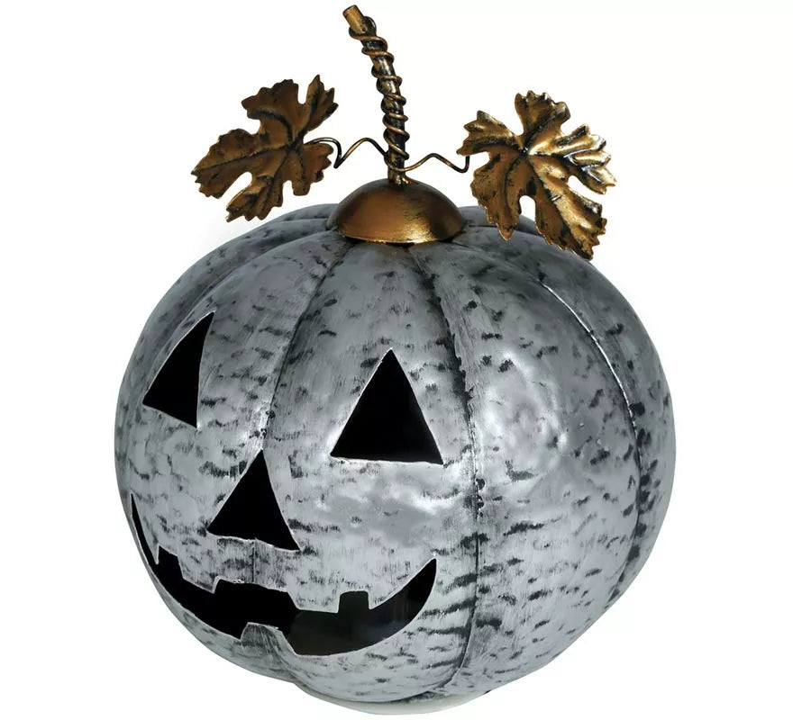 Calabaza Metálica plata con Luz 16 cm
