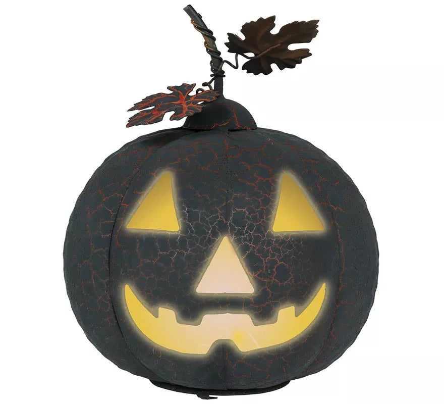 Translation missing: en.Calabaza negra y naranja de Metal con Luz de 20 cm