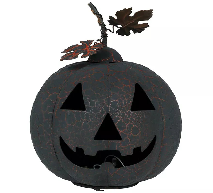 Translation missing: en.Calabaza negra y naranja de Metal con Luz de 20 cm