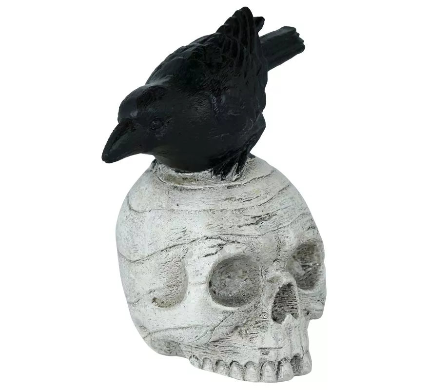 Translation missing: en.Calavera con Cuervo de Resina de 14x9 cm