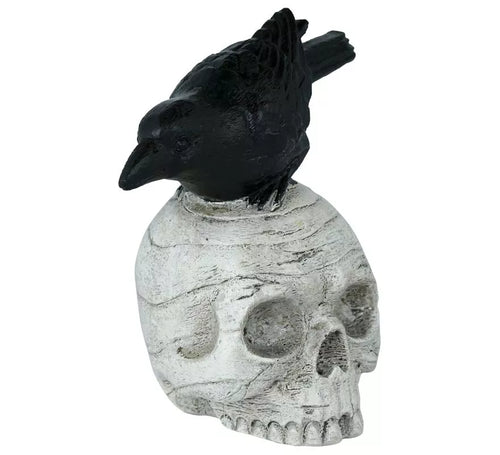 Calavera con Cuervo de Resina de 14x9 cm