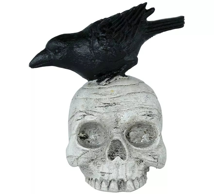 Translation missing: en.Calavera con Cuervo de Resina de 14x9 cm