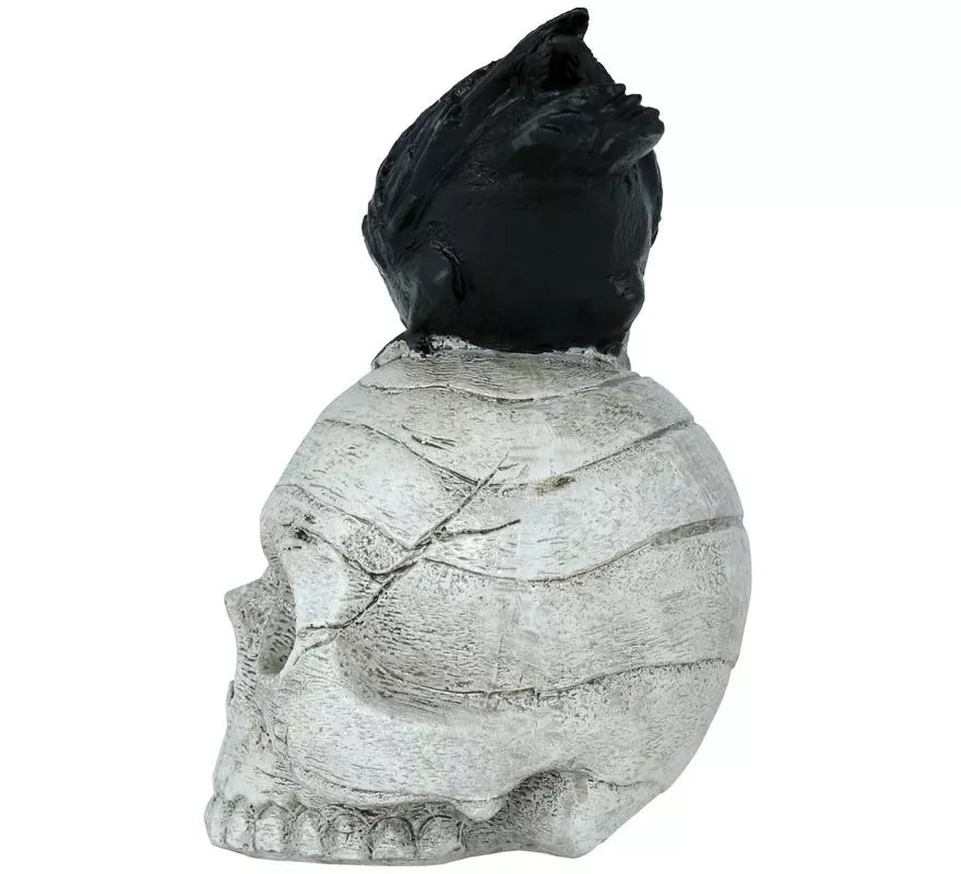 Calavera con Cuervo de Resina de 14x9 cm