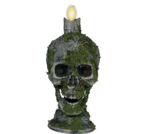 Calavera con Vela y Musgo con Luz de 35 cm