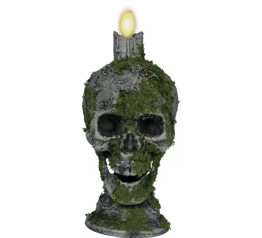 Calavera con Vela y Musgo con Luz de 35 cm