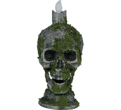 Skull with Candle and Moss with Light 35 cm