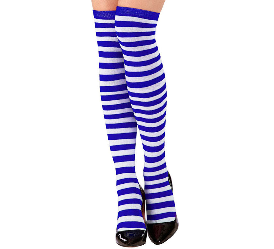 Calcetines Altos a Rayas Blancas y Azules de 64 cm para mujer