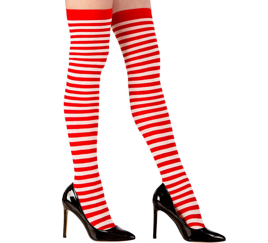 Calcetines Largos con Rayas Blancas y Rojas de 70 Deniers para mujer