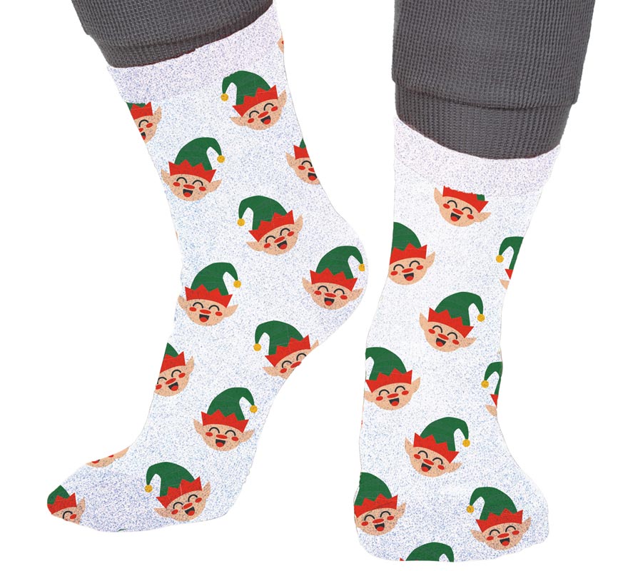 Calcetines Navideños Elfos con Purpurina en números del 22 al 41