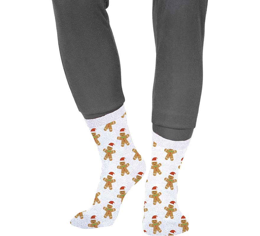 Calcetines Navideños Galleta Jengibre con Purpurina en números del 22 al 41