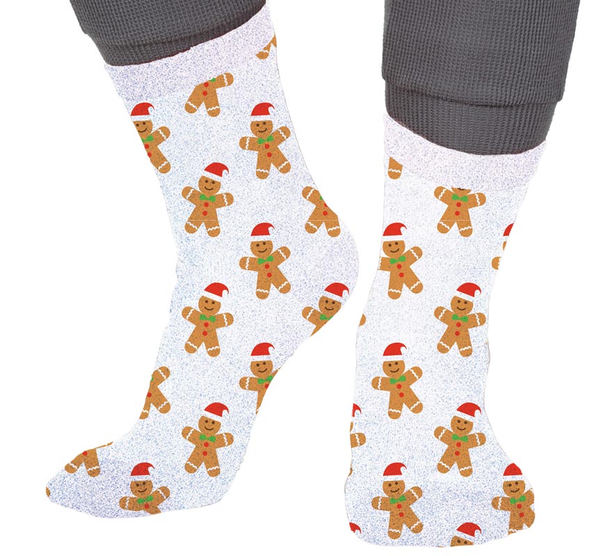 Calcetines Navideños Galleta Jengibre con Purpurina en números del 22 al 41