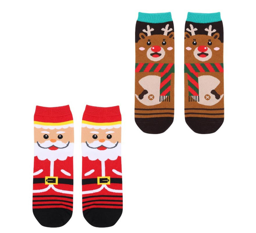 Calcetines Navideños Papá Noel y Reno Talla 28-35 en modelos surtidos infantil