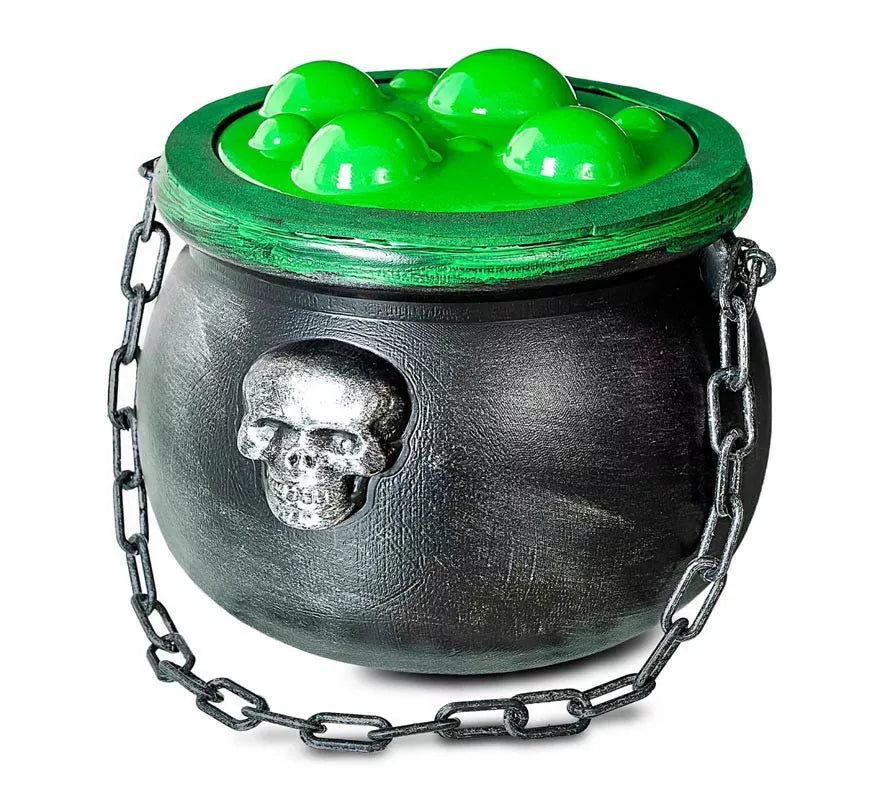 Caldero de bruja con poción verde simulada de 20x17x36 cm