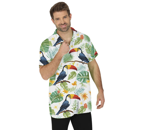 Camisa blanca estampado tucán adulto