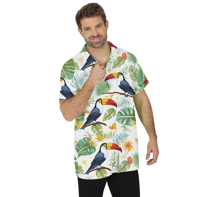 Camisa blanca estampado tucán adulto