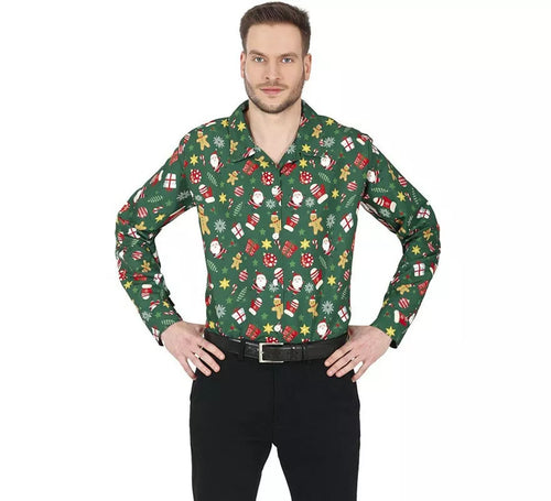 Camisa de Navideña verde estampado para hombre