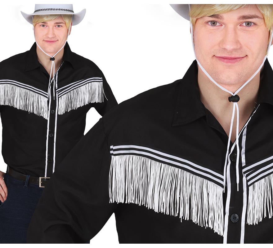 Camisa de Vaquero negro con flecos adulto