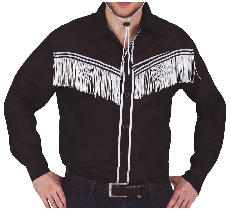 Camisa de Vaquero negro con flecos adulto