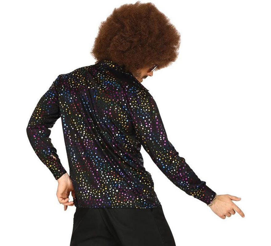 Translation missing: en.Camisa Disco Años 70 negra multicolor para hombre