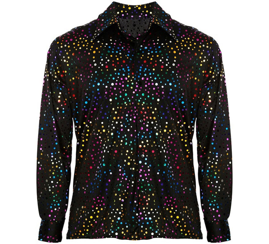 Camisa Disco Años 70 negra multicolor para hombre