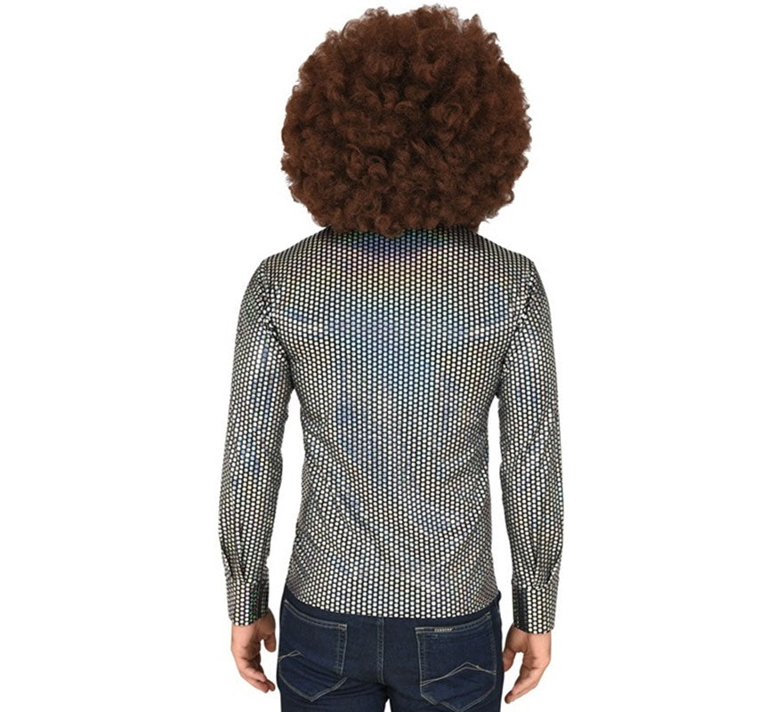 Camisa Disco Años 70 plateada para hombre