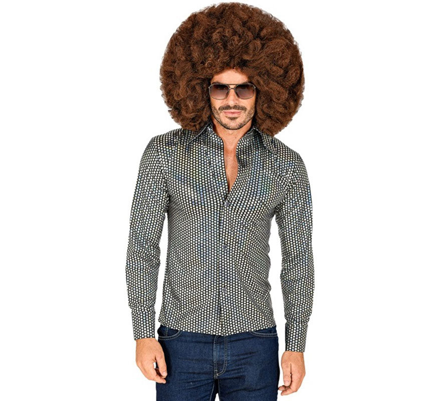 Camisa Disco Años 70 plateada para hombre