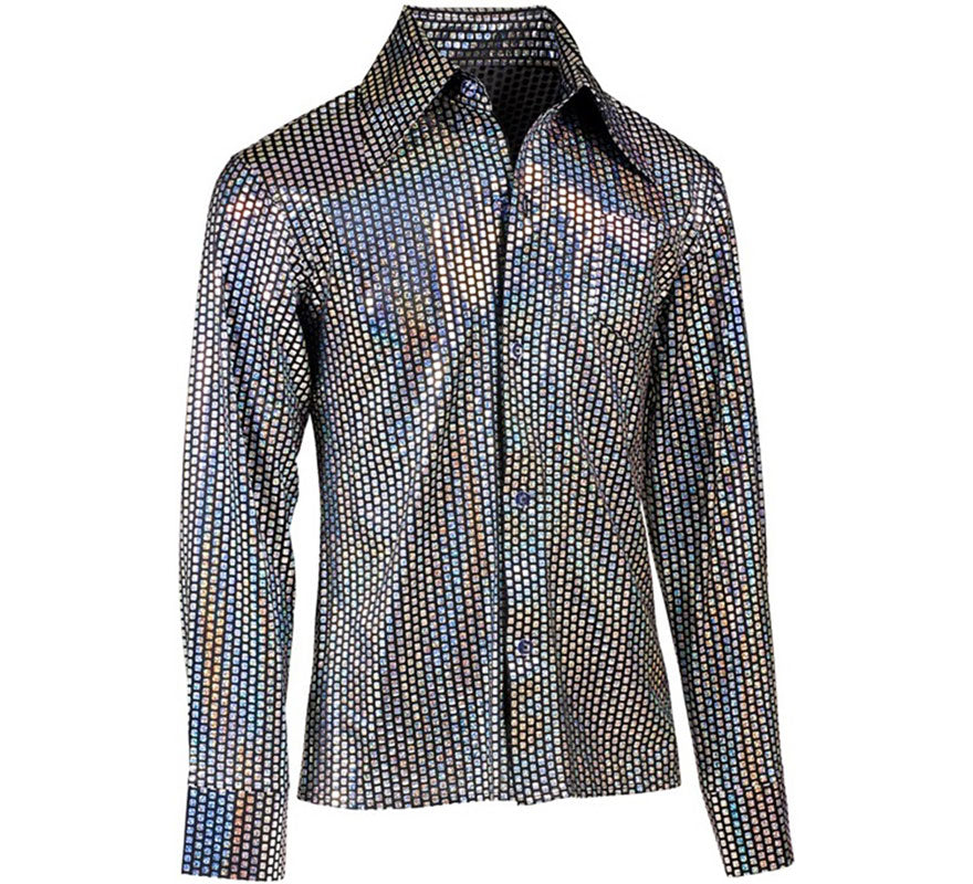 Camisa Disco Años 70 plateada para hombre