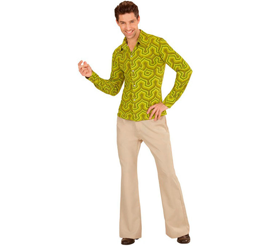 Camisa Disco Años 70 verde para hombre