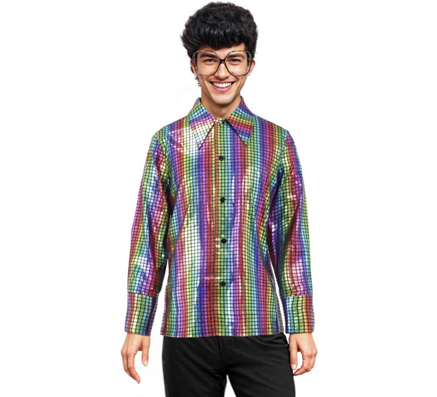 Translation missing: en.Camisa Disco Bling Arcoíris para hombre