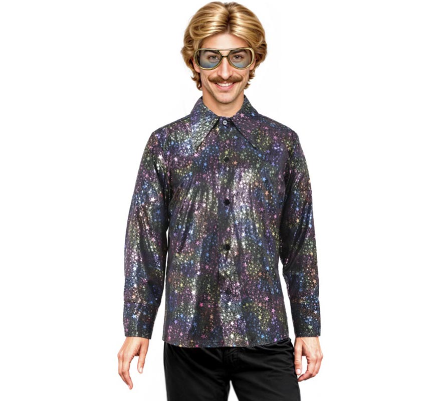 Translation missing: en.Camisa Disco Bling negro con estrellas para hombre