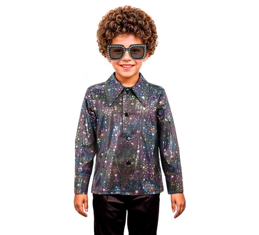 Translation missing: en.Camisa Disco Bling negro con estrellas para niño