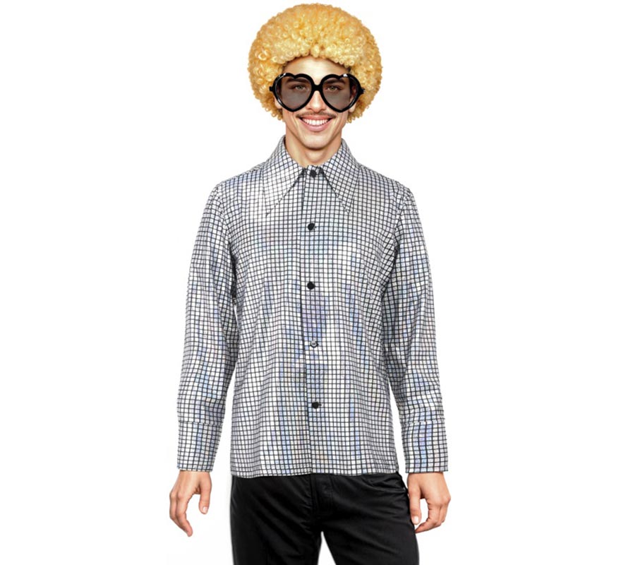 Translation missing: en.Camisa Disco Bling plateada para hombre