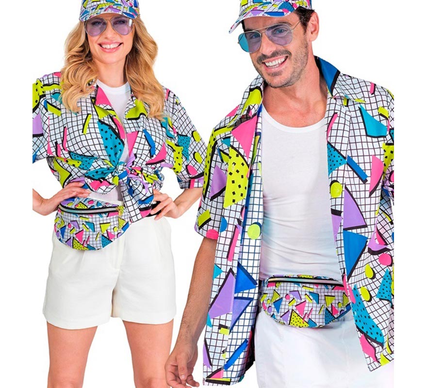 Camisa Estampada Años 80 blanca para adultos