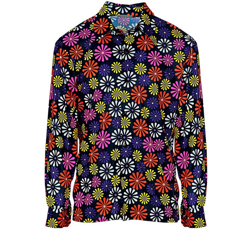Camisa Estampada de Hippie de los Años 70 con Flores para hombre